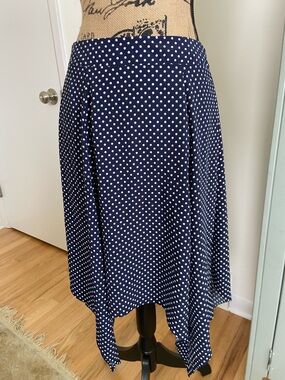 Elle Navy and White Polka Dot Asymmetrical Skirt